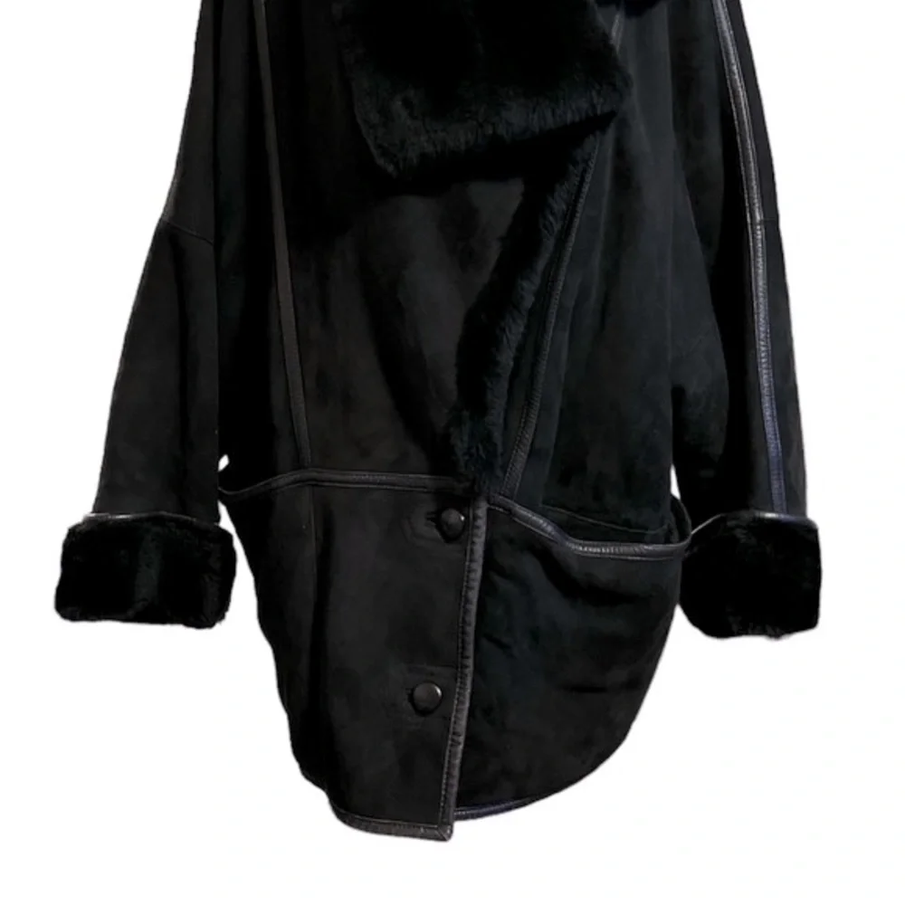 Vintage Christia Hana K Suede Fur Black Coat - Picture 5 of 17